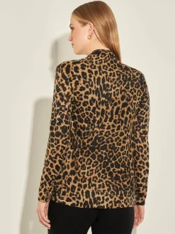 Jackets & Coats|Misook Leopard Print Open Front Cashmere Cardigan Camel/Black
