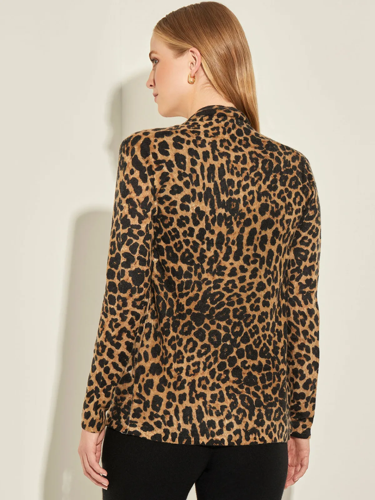 Jackets & Coats|Misook Leopard Print Open Front Cashmere Cardigan Camel/Black
