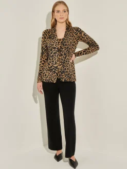 Jackets & Coats|Misook Leopard Print Open Front Cashmere Cardigan Camel/Black