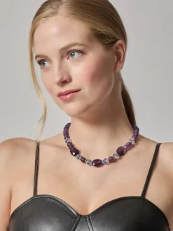 Accessories|Necklaces|Misook Matte Amethyst Crystal Necklace Blue/Gold