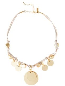 Accessories|Necklaces|Misook Matte Gold Coin Charm Natural Leather & Suede Necklace MatteGold