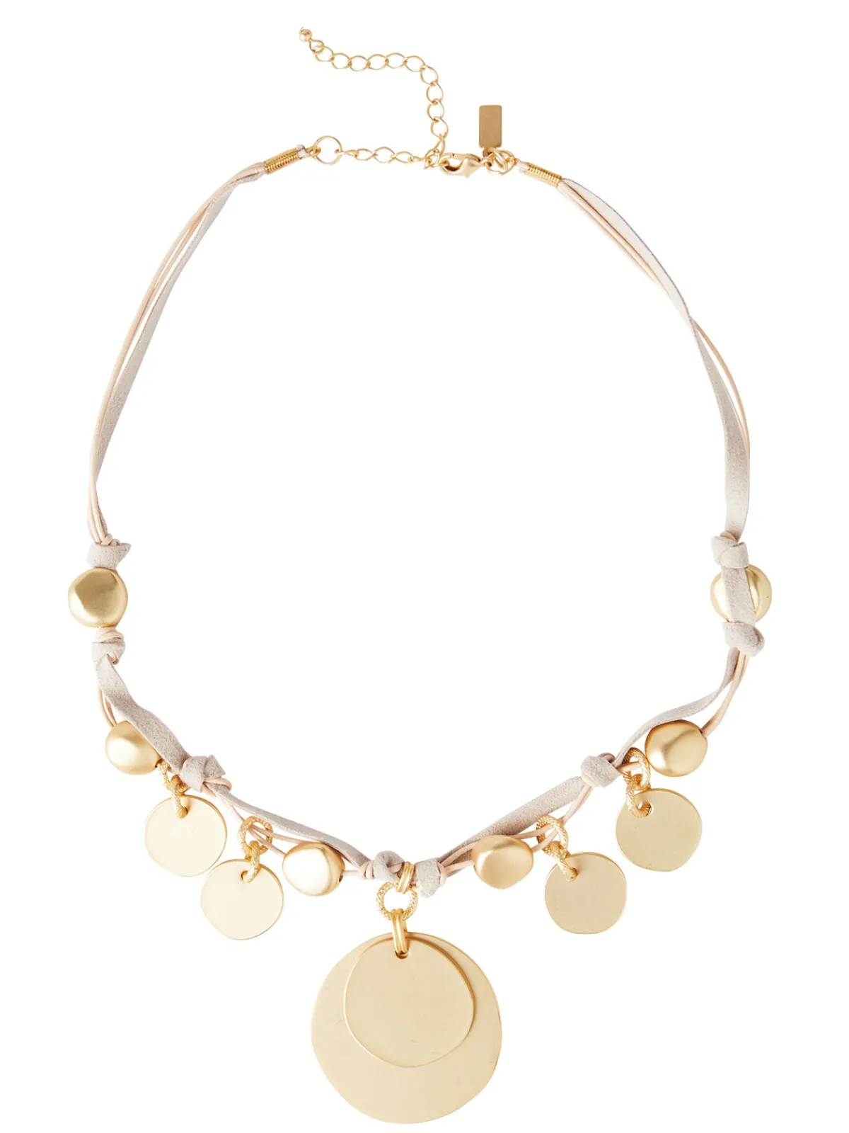 Accessories|Necklaces|Misook Matte Gold Coin Charm Natural Leather & Suede Necklace MatteGold