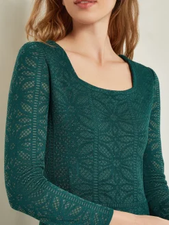 Dresses|Misook Maxi A-Line Dress - Burnout Detail Jacquard Knit Spruce