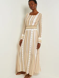 Dresses|Misook Maxi A-Line Dress - Multi-Stitch Grommet Detail Knit Parchment/Sand/NewIvory