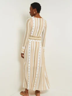Dresses|Misook Maxi A-Line Dress - Multi-Stitch Grommet Detail Knit Parchment/Sand/NewIvory