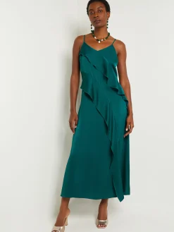 Dresses|Misook Maxi A-Line Dress - Ruffled Crepe De Chine Spruce