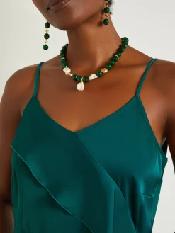 Dresses|Misook Maxi A-Line Dress - Ruffled Crepe De Chine Spruce