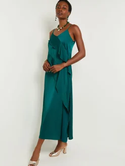 Dresses|Misook Maxi A-Line Dress - Ruffled Crepe De Chine Spruce