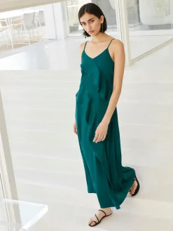 Dresses|Misook Maxi A-Line Dress - Ruffled Crepe De Chine Spruce