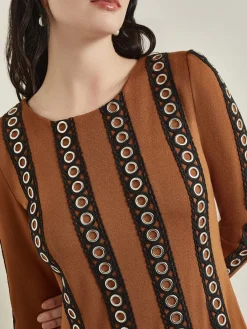 Dresses|Misook Maxi A-Line Dress - Sheer Panel Soft Knit Copper/Black