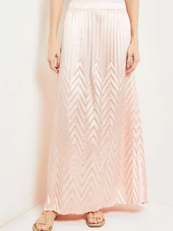 Skirts|Misook Maxi A-Line Skirt - Chevron Textured Crepe de Chine PorcelainPink