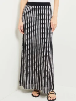 Skirts|Misook Maxi A-Line Skirt - Soft Burnout Knit Black/White