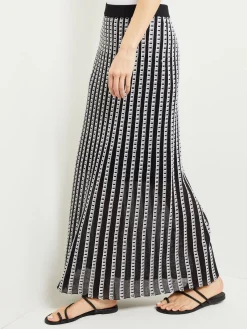 Skirts|Misook Maxi A-Line Skirt - Soft Burnout Knit Black/White