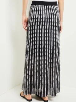 Skirts|Misook Maxi A-Line Skirt - Soft Burnout Knit Black/White