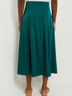 Skirts|Misook Maxi Button Front A-Line Skirt - Pleated Woven Spruce