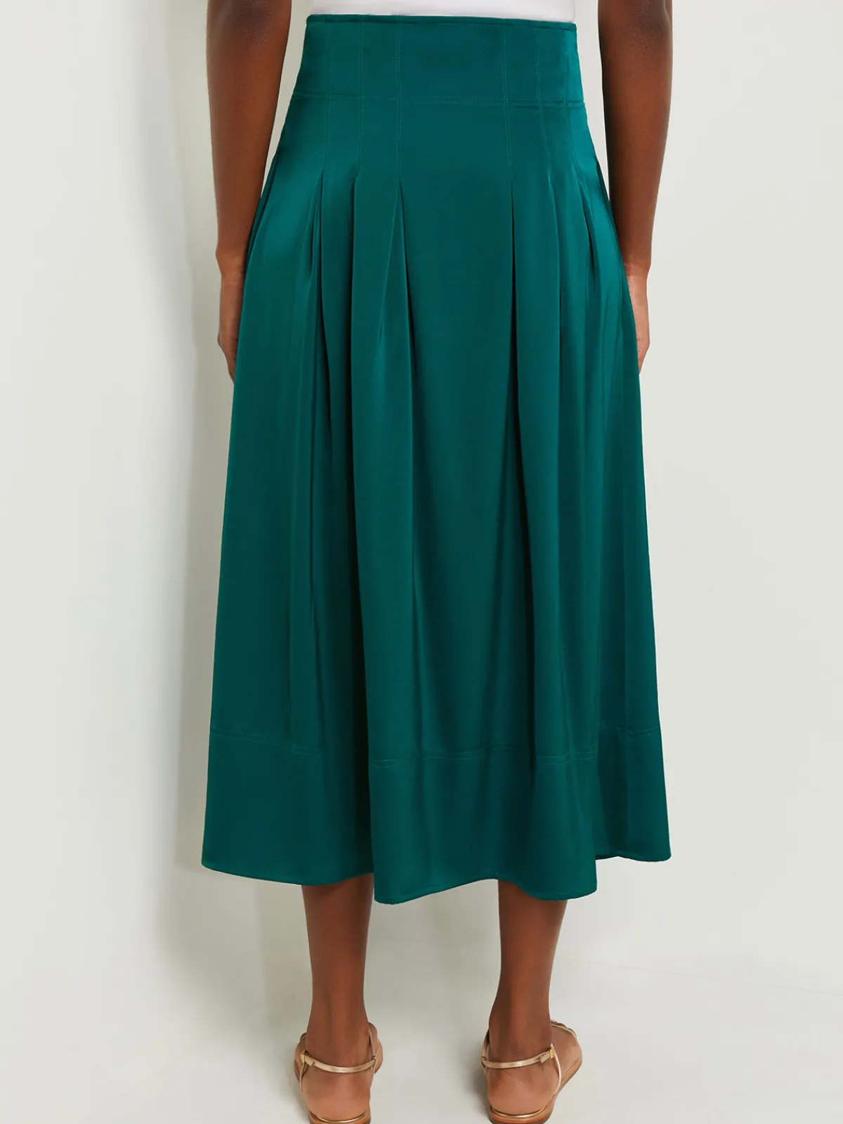 Skirts|Misook Maxi Button Front A-Line Skirt - Pleated Woven Spruce