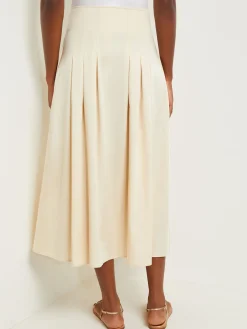Skirts|Misook Maxi Button Front A-Line Skirt - Pleated Woven Parchment/NewIvory