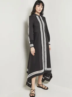 Dresses|Misook Maxi Dress - Eyelet Trim Cotton Black/White