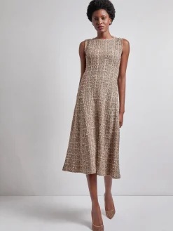 Dresses|Misook Maxi Fit & Flare Tweed Knit Dress Sand/Biscotti/Black