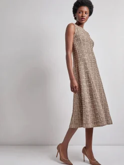 Dresses|Misook Maxi Fit & Flare Tweed Knit Dress Sand/Biscotti/Black