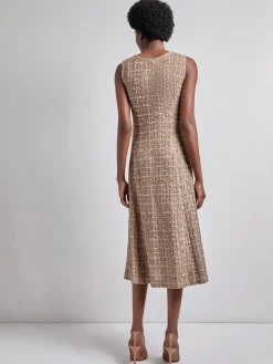 Dresses|Misook Maxi Fit & Flare Tweed Knit Dress Sand/Biscotti/Black