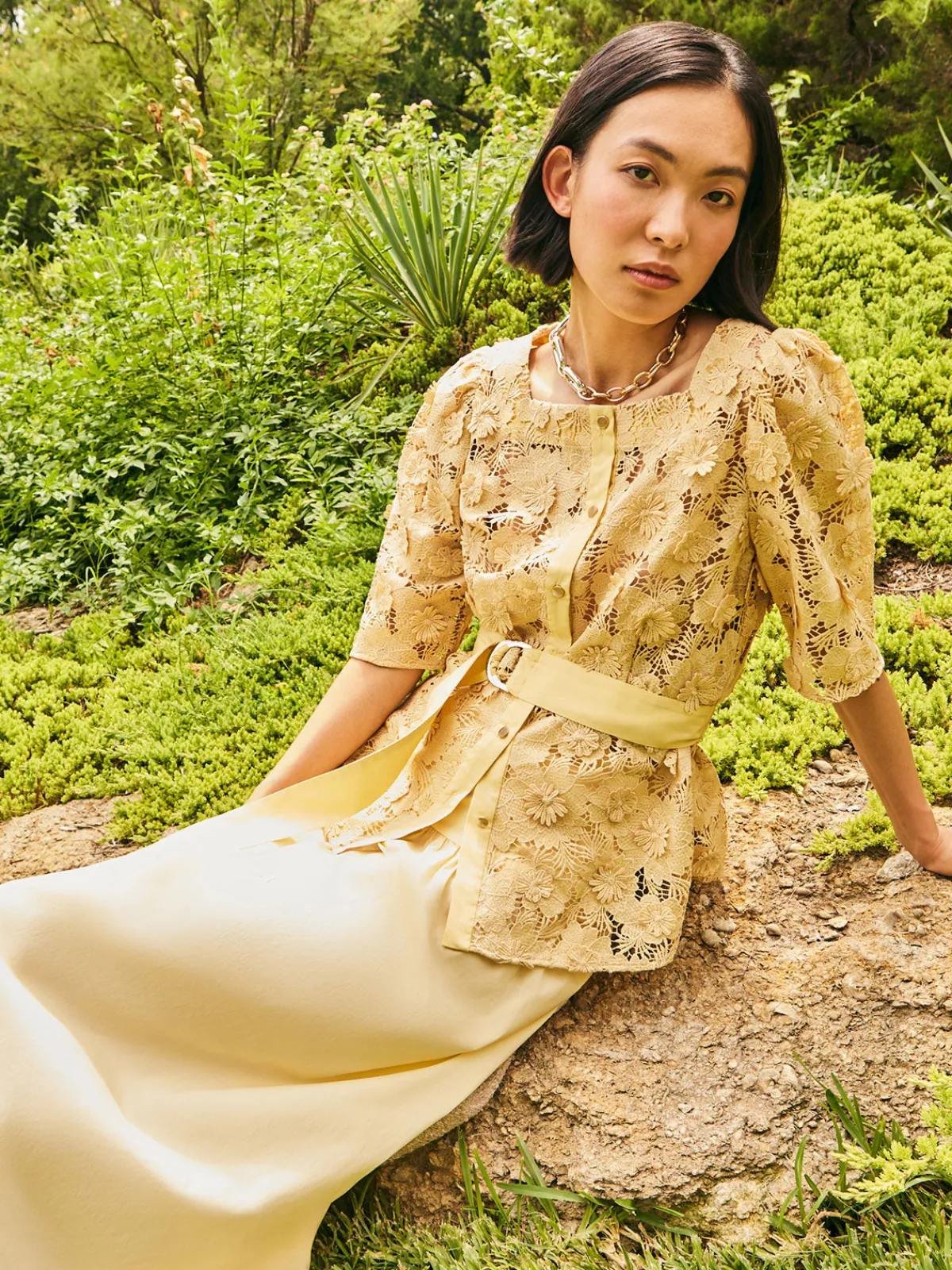 Skirts|Misook Maxi High-Low Skirt - Flounce Cotton PaleGold