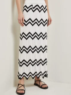 Skirts|Misook Maxi Pencil Skirt - Contrast Chevron Pointelle Soft Knit NewIvory/Black