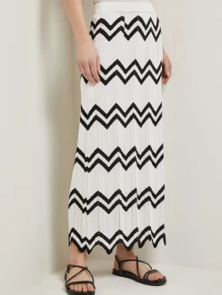 Skirts|Misook Maxi Pencil Skirt - Contrast Chevron Pointelle Soft Knit NewIvory/Black