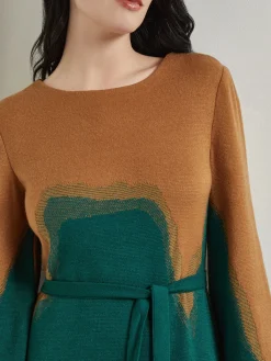 Dresses|Misook Maxi Shift Dress - Abstract Jacquard Cozy Knit Spruce/Ochre/Copper
