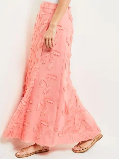Skirts|Misook Maxi Trumpet Skirt - Fringe Applique Cotton OceanCoral