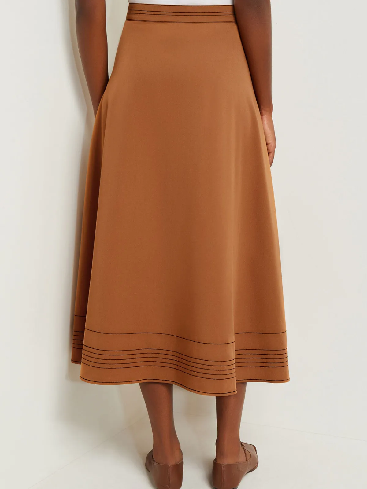 Skirts|Misook Maxi Wrap Skirt - Contrast Stitch Woven Twill Copper/Black