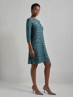 Dresses|Misook Metallic Accent Tweed Knit Shift Dress Spruce/Black/NewIvory