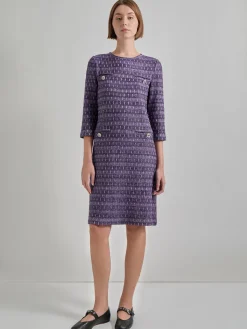 Dresses|Misook Metallic Accent Tweed Knit Shift Dress PlumRoyale/Black/NewIvory