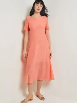 Dresses|Misook Midi A-Line Dress - Short Sleeve Burnout Knit OceanCoral