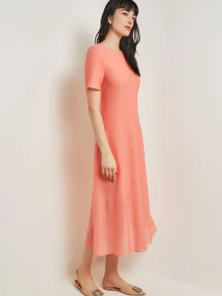 Dresses|Misook Midi A-Line Dress - Short Sleeve Burnout Knit OceanCoral