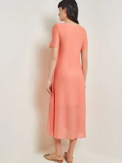 Dresses|Misook Midi A-Line Dress - Short Sleeve Burnout Knit OceanCoral