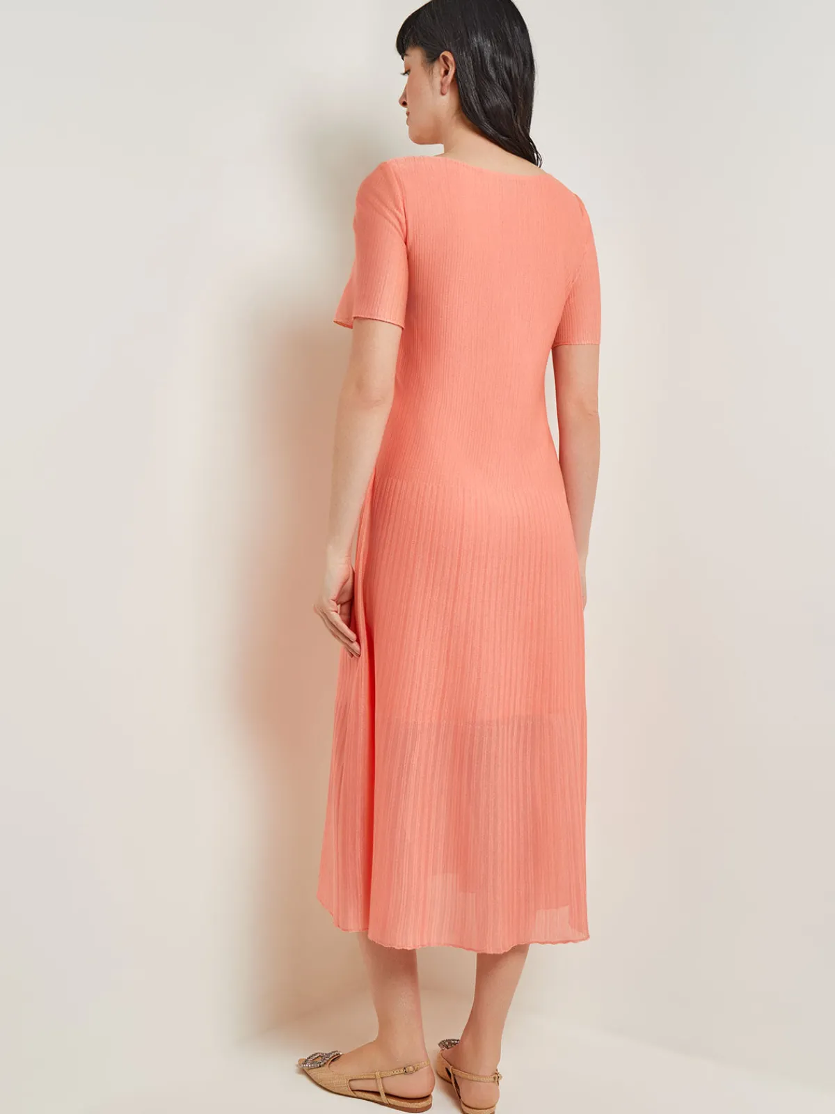 Dresses|Misook Midi A-Line Dress - Short Sleeve Burnout Knit OceanCoral