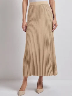 Skirts|Misook Midi A-Line Soft Ribbed Knit Skirt Sand