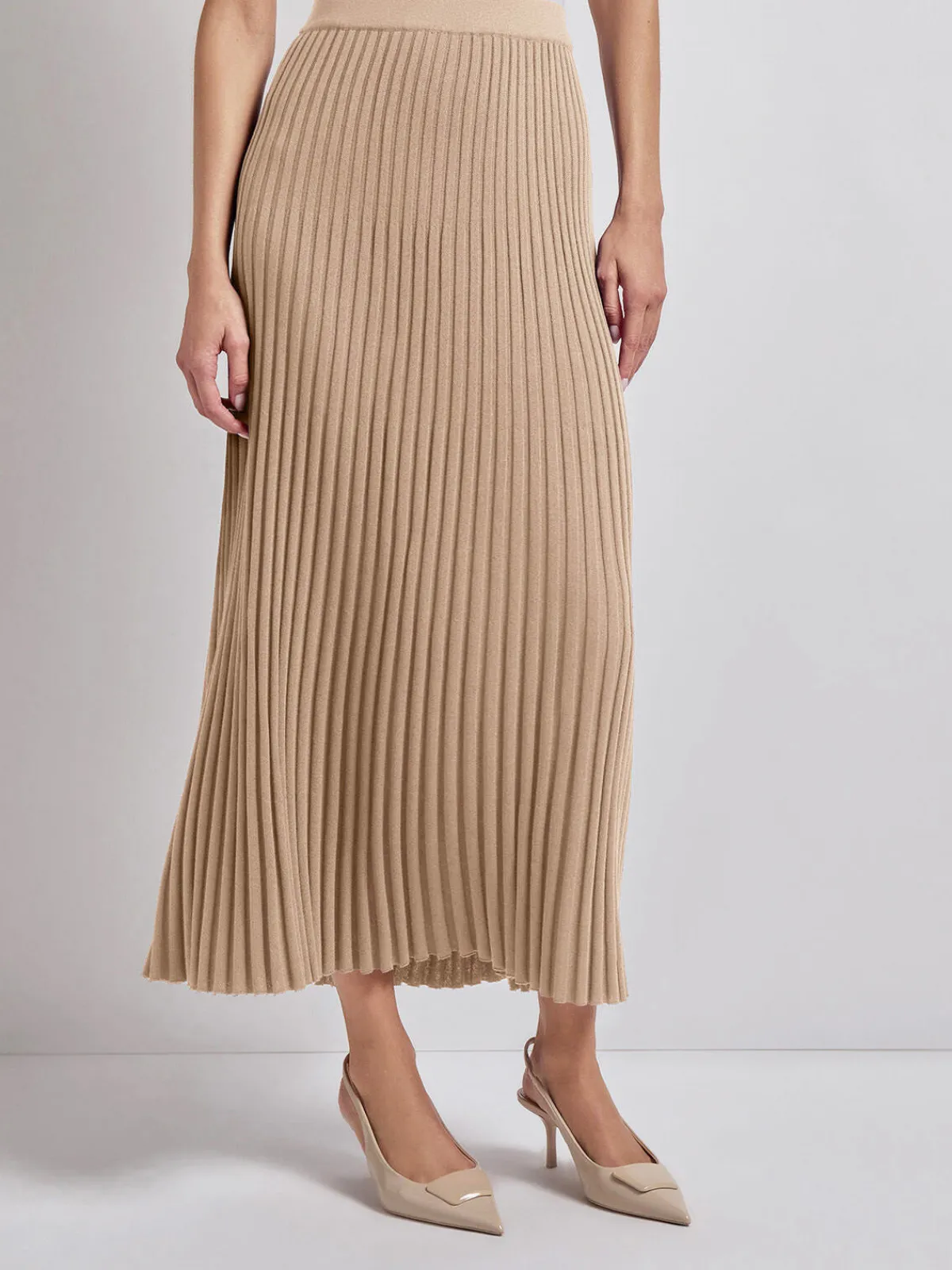 Skirts|Misook Midi A-Line Soft Ribbed Knit Skirt Sand