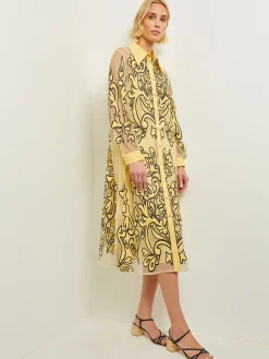 Dresses|Misook Midi Applique Shirtdress - Sheer Woven PaleGold/Black