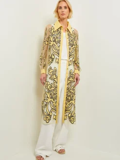 Dresses|Misook Midi Applique Shirtdress - Sheer Woven PaleGold/Black