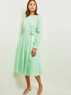 Dresses|Misook Midi Drop Waist Dress - Pointelle Stripe Mixed Media ParadiseGreen