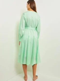 Dresses|Misook Midi Drop Waist Dress - Pointelle Stripe Mixed Media ParadiseGreen