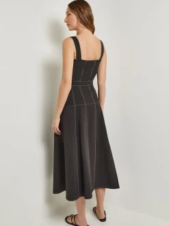 Dresses|Misook Midi Fit & Flare Dress - Button Front Woven Black/White