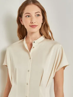 Dresses|Misook Midi Fit & Flare Dress - Dolman Sleeve Woven Parchment