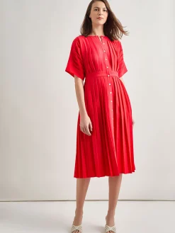 Dresses|Misook Midi Fit & Flare Dress - Hand Pleated Woven RadiantPink