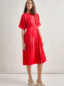 Dresses|Misook Midi Fit & Flare Dress - Hand Pleated Woven RadiantPink