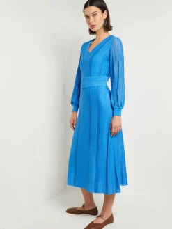 Dresses|Misook Midi Fit & Flare Dress - Multi-Stitch Knit AdriaticBlue