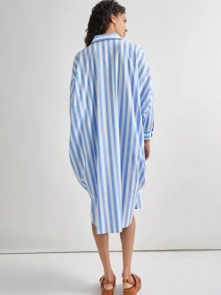 Dresses|Misook Midi Oversized Shirtdress - Striped Woven AdriaticBlue/White