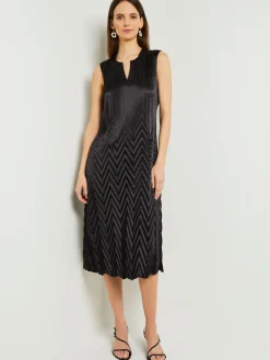Dresses|Misook Midi Sheath Dress - Chevron Textured Crepe De Chine Black